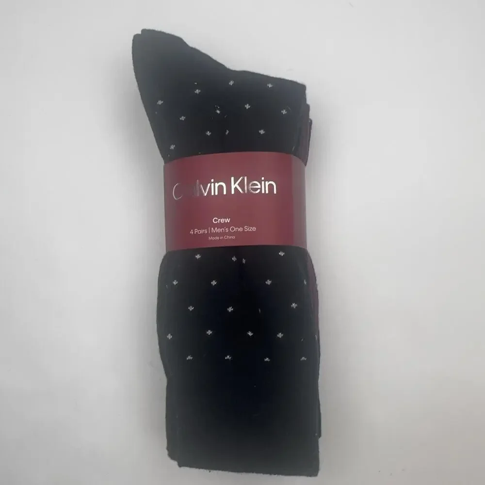 Calvin Klein Crew Dress Socks Mens 4 Pairs Black Argyle Dot Solid Cotton